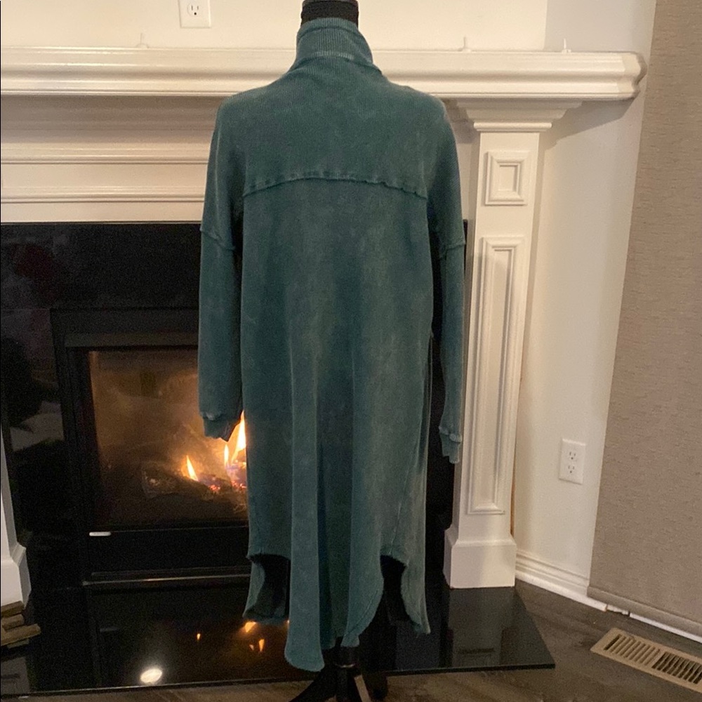 Teal Button-Up Long Coat - Picture 4 of 4
